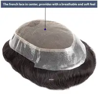 Australia French Lace & Skin Base Male Hair Prosthesis 6" Natural Human Hair Toupee Men's Wig Breathable Hair Replacement System 2
