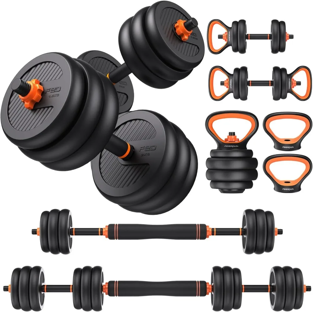 

FEIERDUN Adjustable Dumbbells, 20/30/40/50/70/90lbs Free Weight Set with Connector, 4 in1 Dumbbells Set Used As Barbell