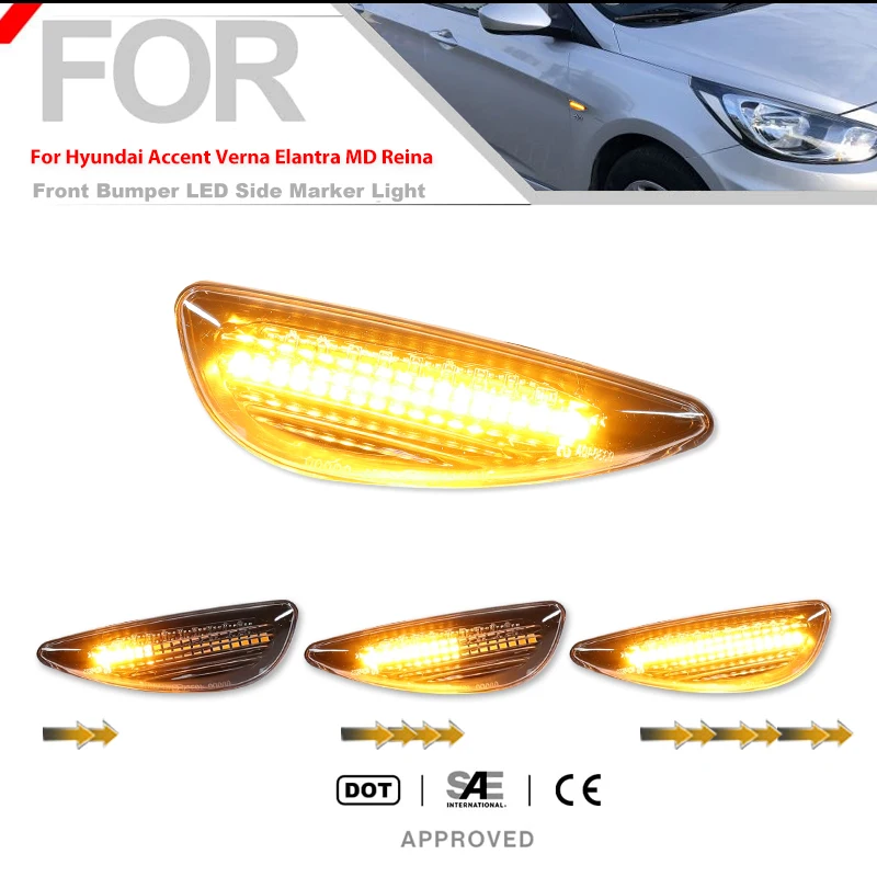 2PC Side Repeater Signal Lamp Sidemarker Assembly For Hyundai Solar Verna Accent