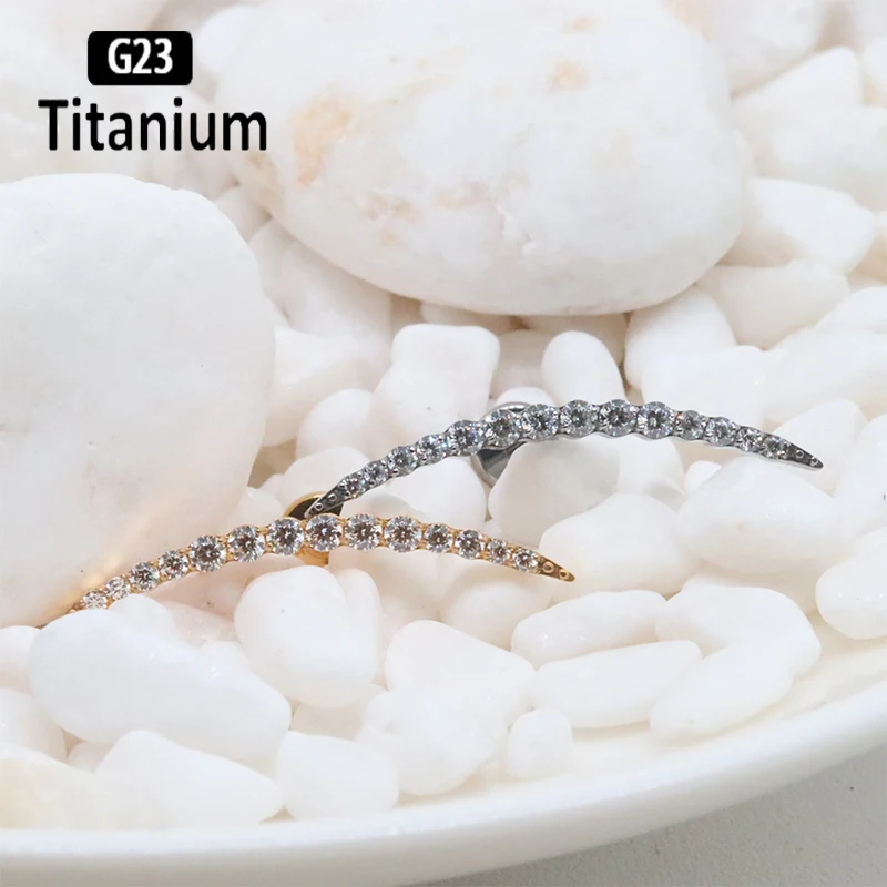 G23 Titanium 16G Cartilage Stud Women's Earrings Septum Piercing Zircon falcate Ear Lobe Tragus Helix Lip Rings Labret Jewelry
