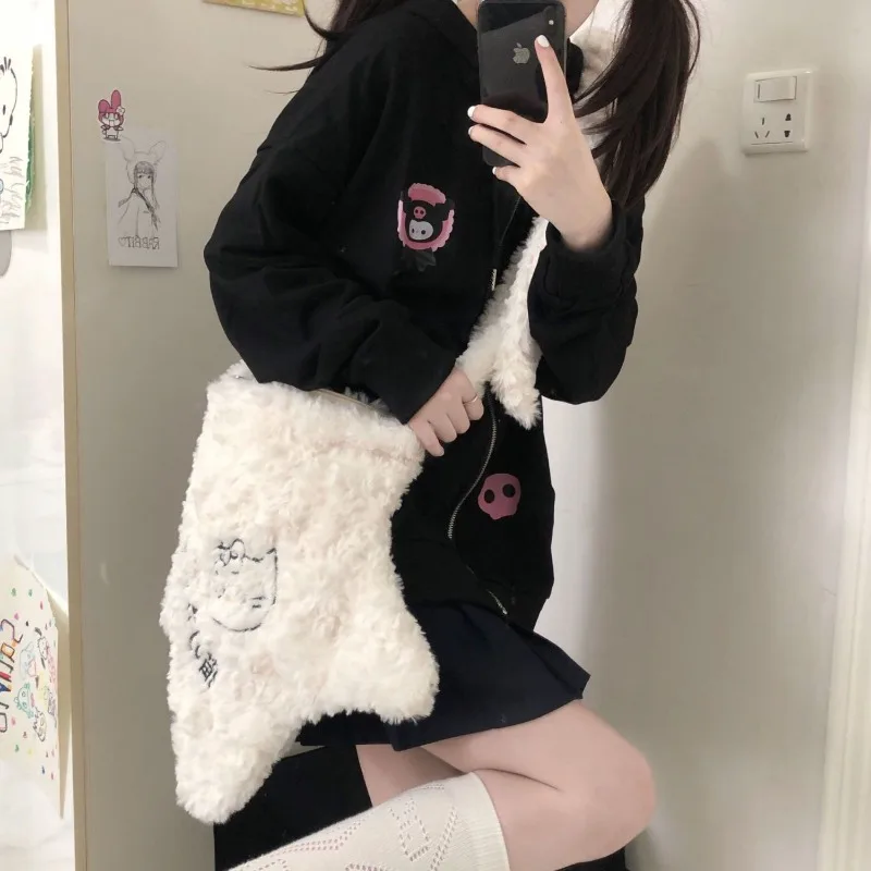 MBTI Y2k Hello Kitty Shoulder Bag for Women Star Plush Cute Casual Sweet Crossbody Bag Large Capacity Soft Fashion New Handbag