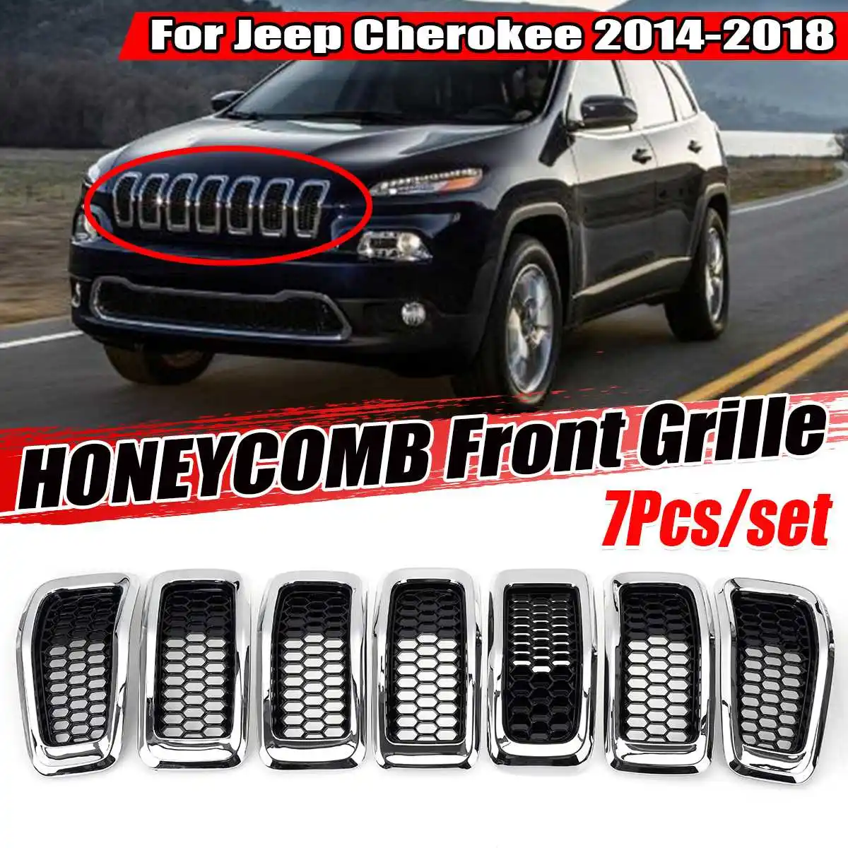 

Передняя сетчатая решетка из АБС-пластика для автомобилей Jeep Cherokee 2014, 2015, 2016, 2017, 2018, внешняя решетка для гонок