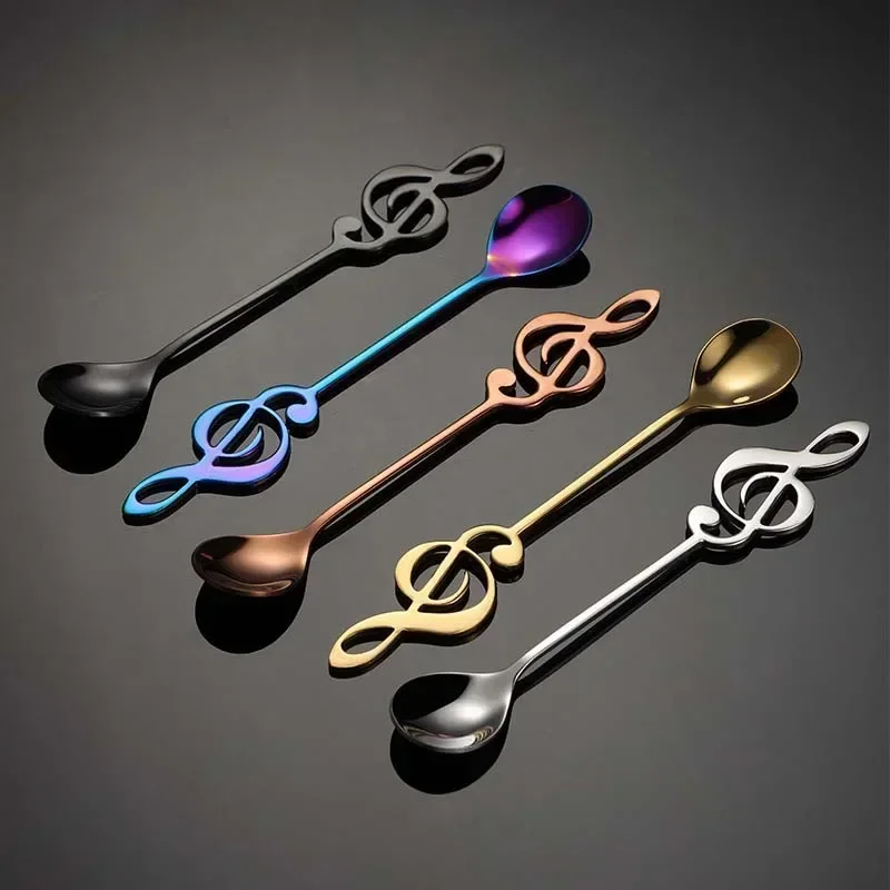 Stainless Steel Spoon Tea Spoon Musical Note Stainless Steel Teapoon Treble Clef Shape Mug Teaspoons Music Bar Ice Cream Creative Kitchen Tableware