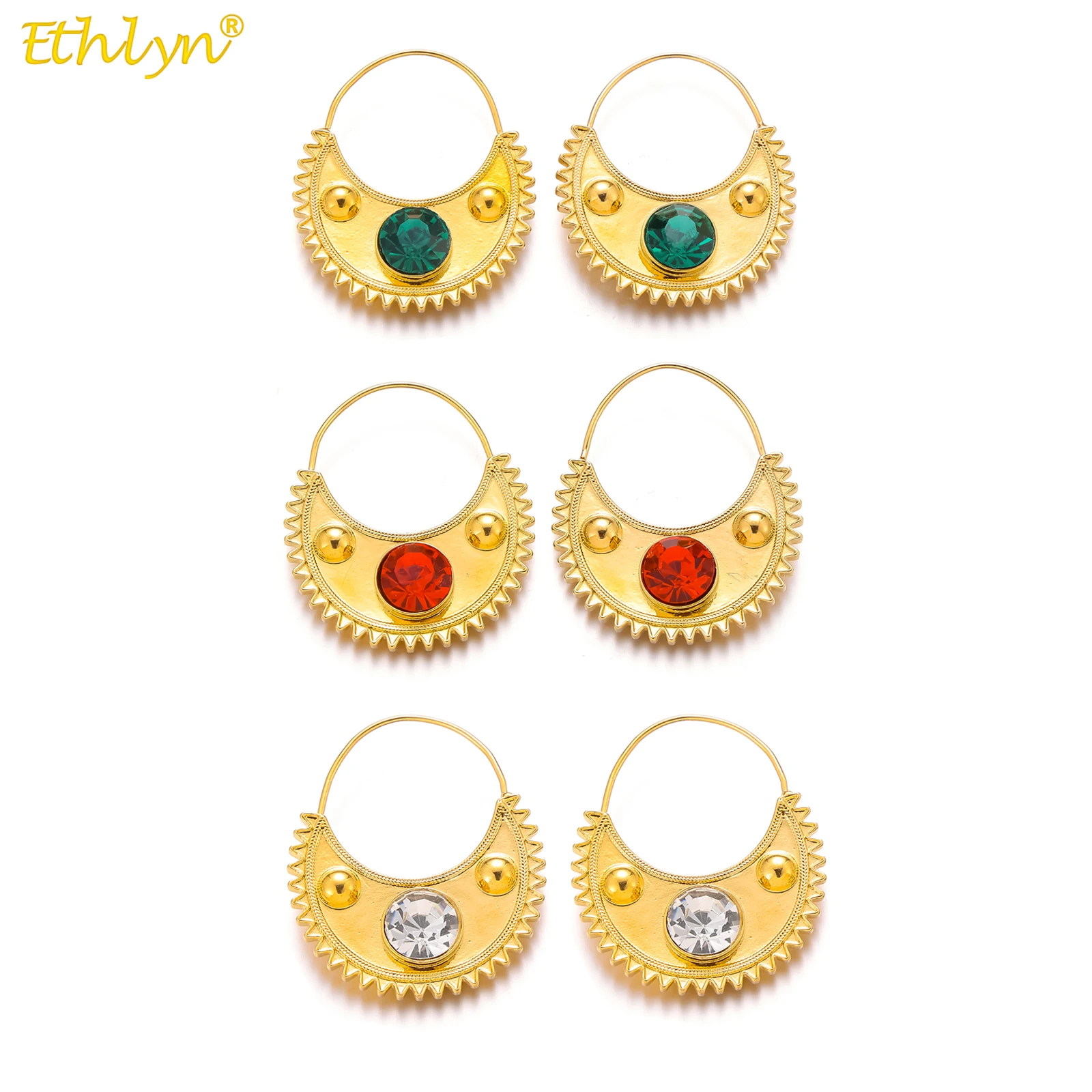 

Ethlyn Gold Color Ethiopian Zircon Clip Earrings for Women Girls Habesha Eritrean Jewelry Designs Copper Material MY746