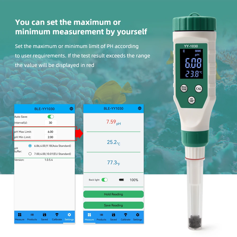 LED Smart Bluetooth PH Meter Aquarium SPA Pool PH Water Quality Monitor Tester for Soil Cosmetic Food Cheese Meat Fruit Dough 4