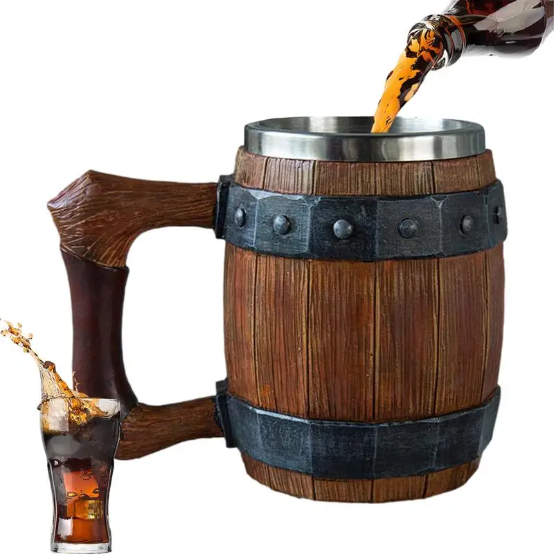 

Beer Mug Creative Wooden Barrel Resin Beer Mug Handmade Antique Whiskey Barrel Cup Large Capacity Bar Beer Steins Coffee Mug