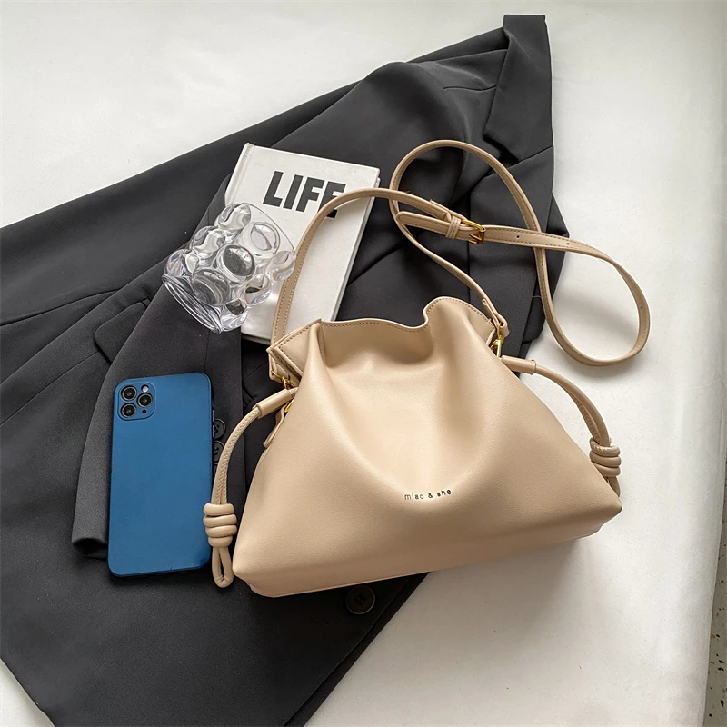 Women Pleated Bucket Bag with Drawstring PU Leather Bucket Purse Solid Color Daily Purse Top Handle Bag for Shopping Travel Work