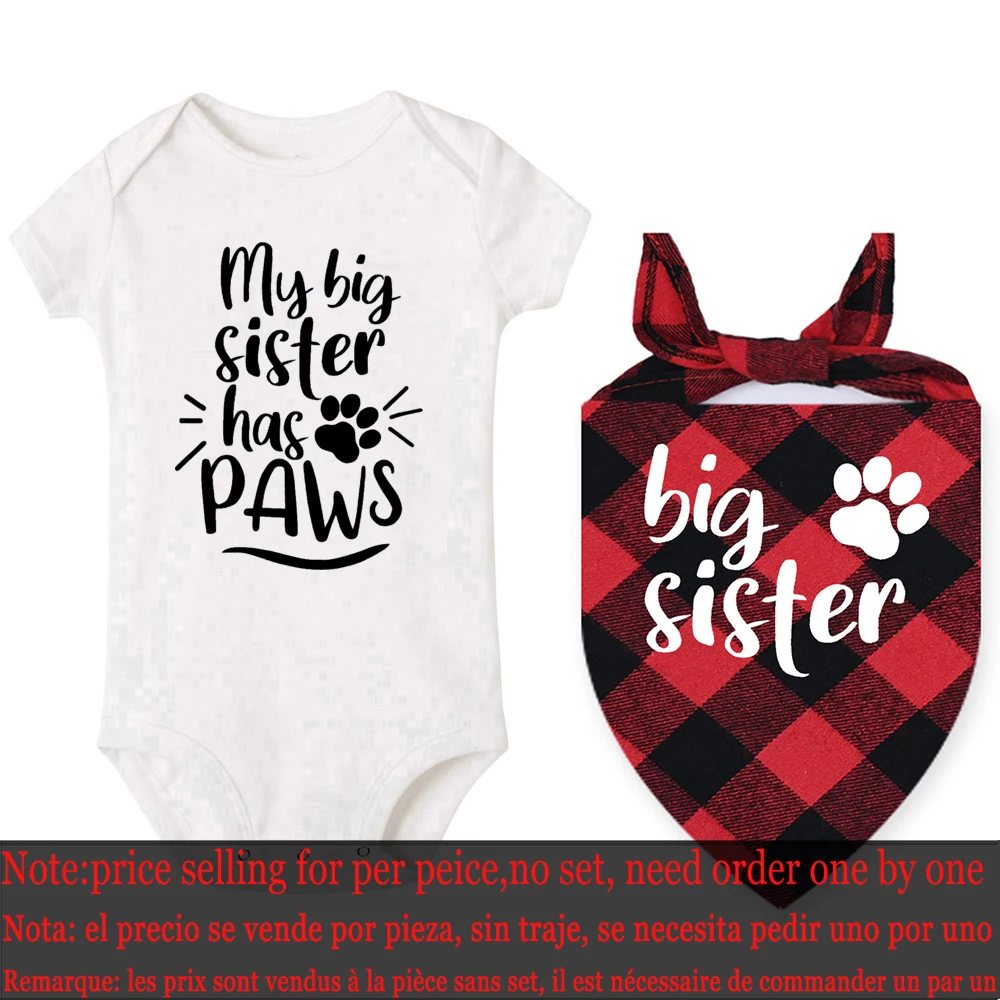 My Big Sister / Brother Has Paws Matching Dog Bandana and Toddler Romper Baby and Dog Matching Outfits Baby Announcement Gifts 4