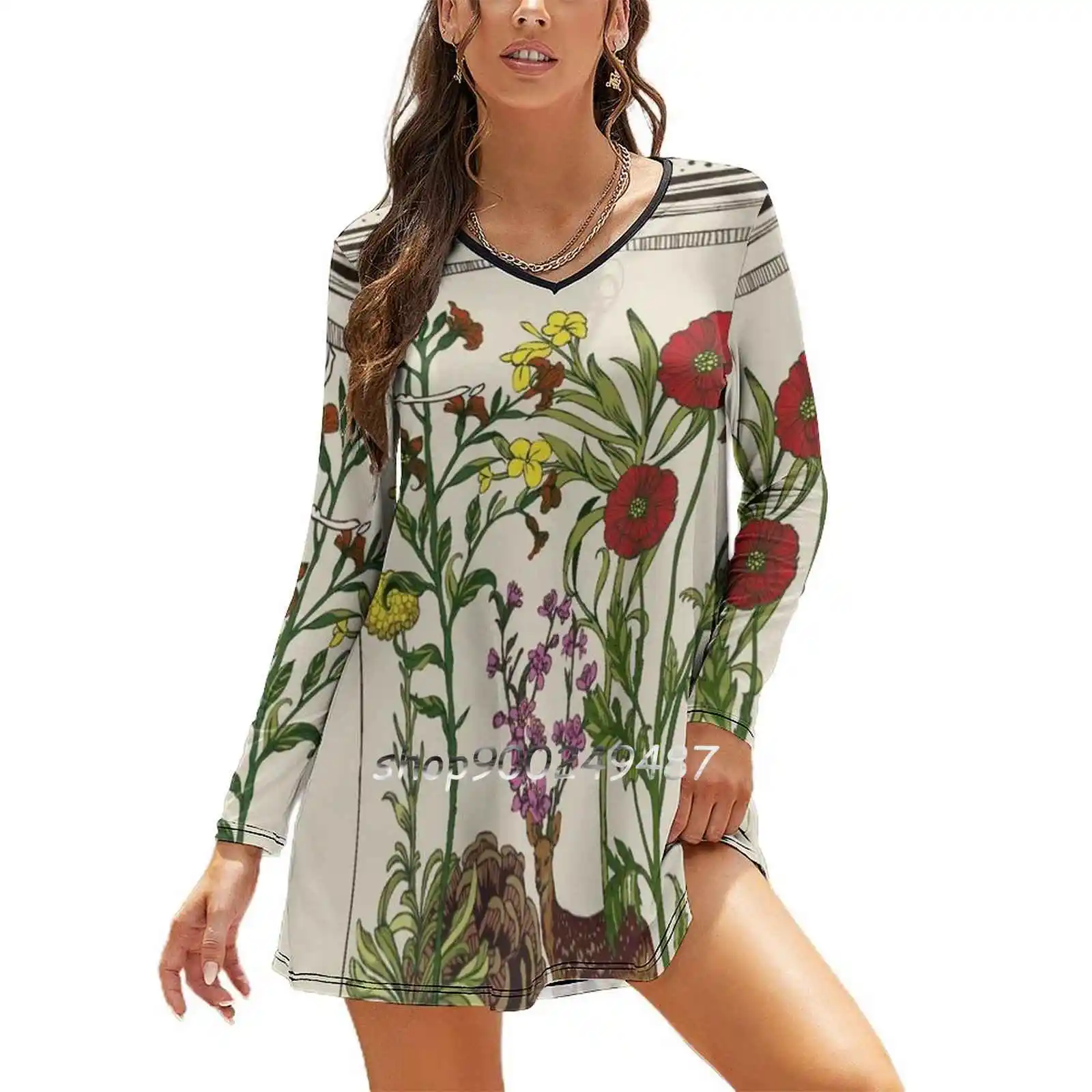 

The Way You Remember Me Women Spring Autumn Long Sleeve Dress Female Casual Dress Deer Flower Natural Vintage