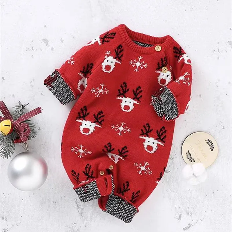 

2023 AncoBear Christmas Knitted Rompers for Baby Girls Kids Autumn Winter Reindeer Knitting Bodysuits Children Sweater Clothing