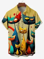 Cute Cat 2025 Hawaiian For Men Women Shirt Print Abstract Pattern Short Sleeve Loose Oversized Men's Summer Beach Casual Top 1