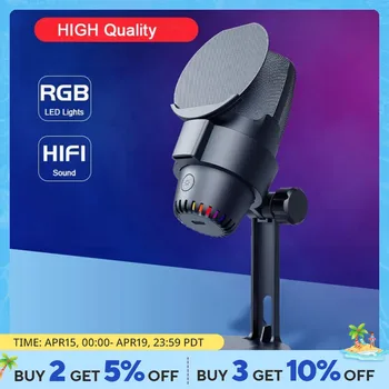 RGB 게이밍 마이크 데스크탑 USB C 타입 듀얼 모델 콘덴서, PC 컴퓨터 노트북 비디오 녹화용 다기능 게이밍 마이크