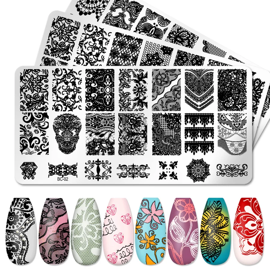 1Pcs Nail Stamping Plates English Letter Love Heart Leaves Flowers