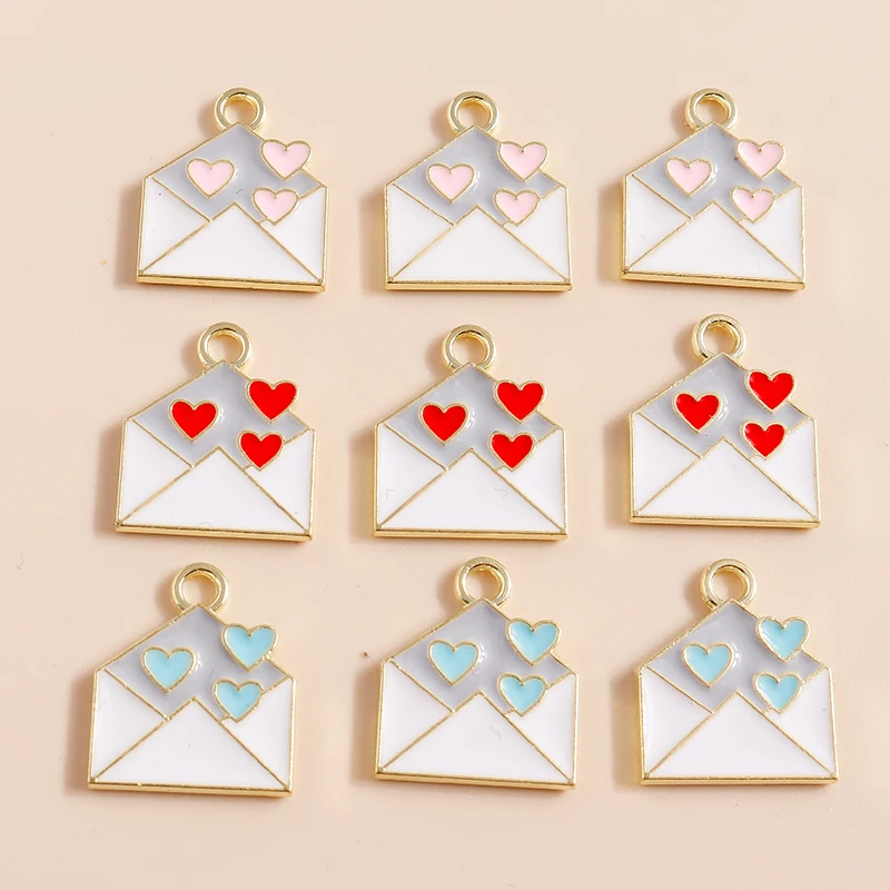 20 Stück 14 x 16 mm niedliche Emaille-Herz-Umschlag-Charms-Anhänger für Schmuckherstellung, Tropfen-Ohrringe, Halsketten, Armbänder, DIY-Bastelbedarf