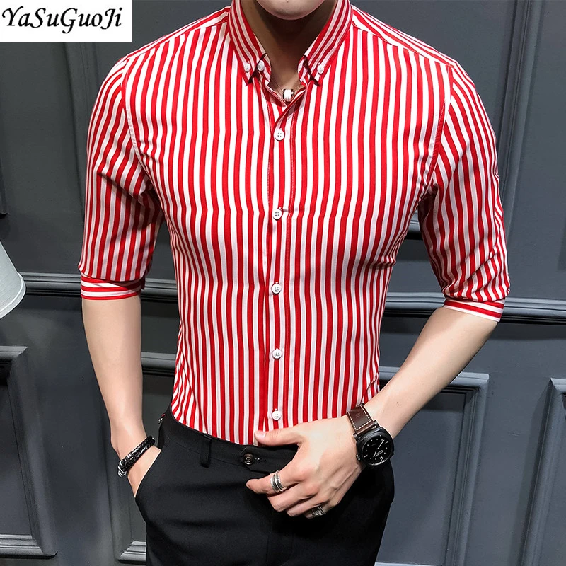 Yasuguji Camisa de manga tres cuartos para hombre, ropa informal de negocios inteligente, a rayas, para verano, 2022|Camisas AliExpress