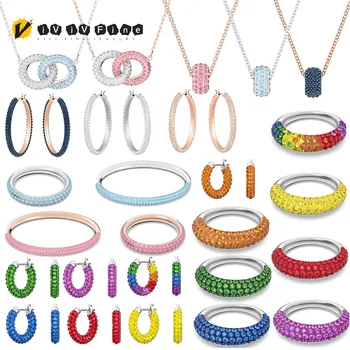 2025 New Trend High-End Rainbow Crystal Jewelry Set Luxury for Women Round Earrings Ring Necklace Bracelet Party Accessories 1