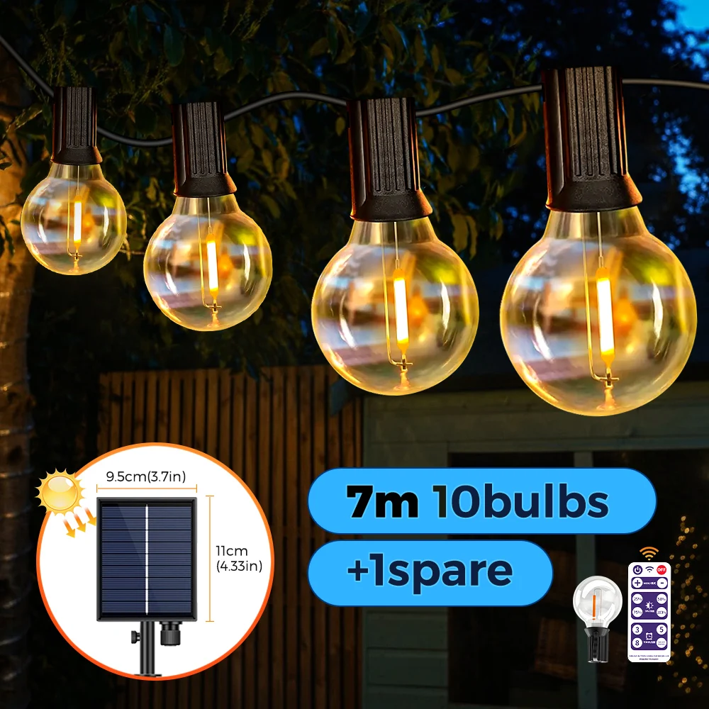 12M 30 diod LED G40 Łańcuchy świetlne na energię słoneczną Zewnętrzne oświetlenie patio Zasilane energią słoneczną i USB Wodoodporne wiszące światła w kształcie kuli z nietłukącym się