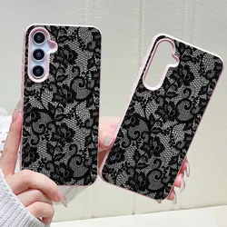 Elegant Full Black Lace Phone Case with Multi - Color Border Trim - Galaxy S23 Ultra (Pink)