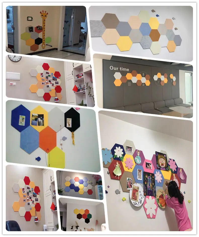 NUOBESTY 40 Pcs Felt Wall Stickers Cork Boards for Walls Soundproofing Felt  Panels Hexagon Pin Board Decorative Board Acoustic Felt Panels Hexagon