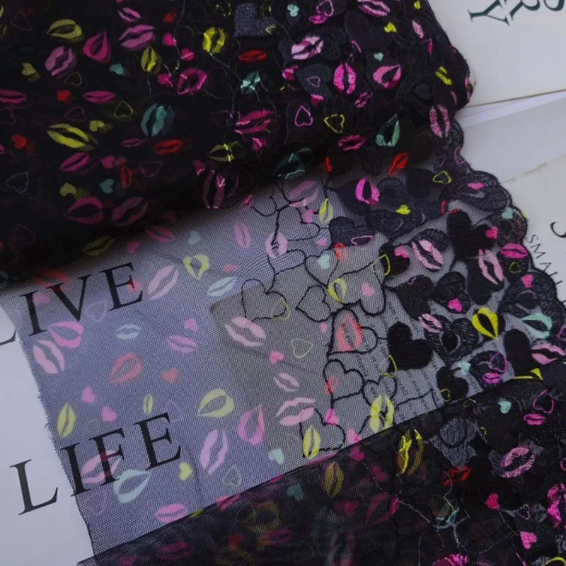 

30 ярдов, черная ткань из полиэстера, искусственная вышивка сердца, шитье, ремесла, кукольный материал, кружевная кромка