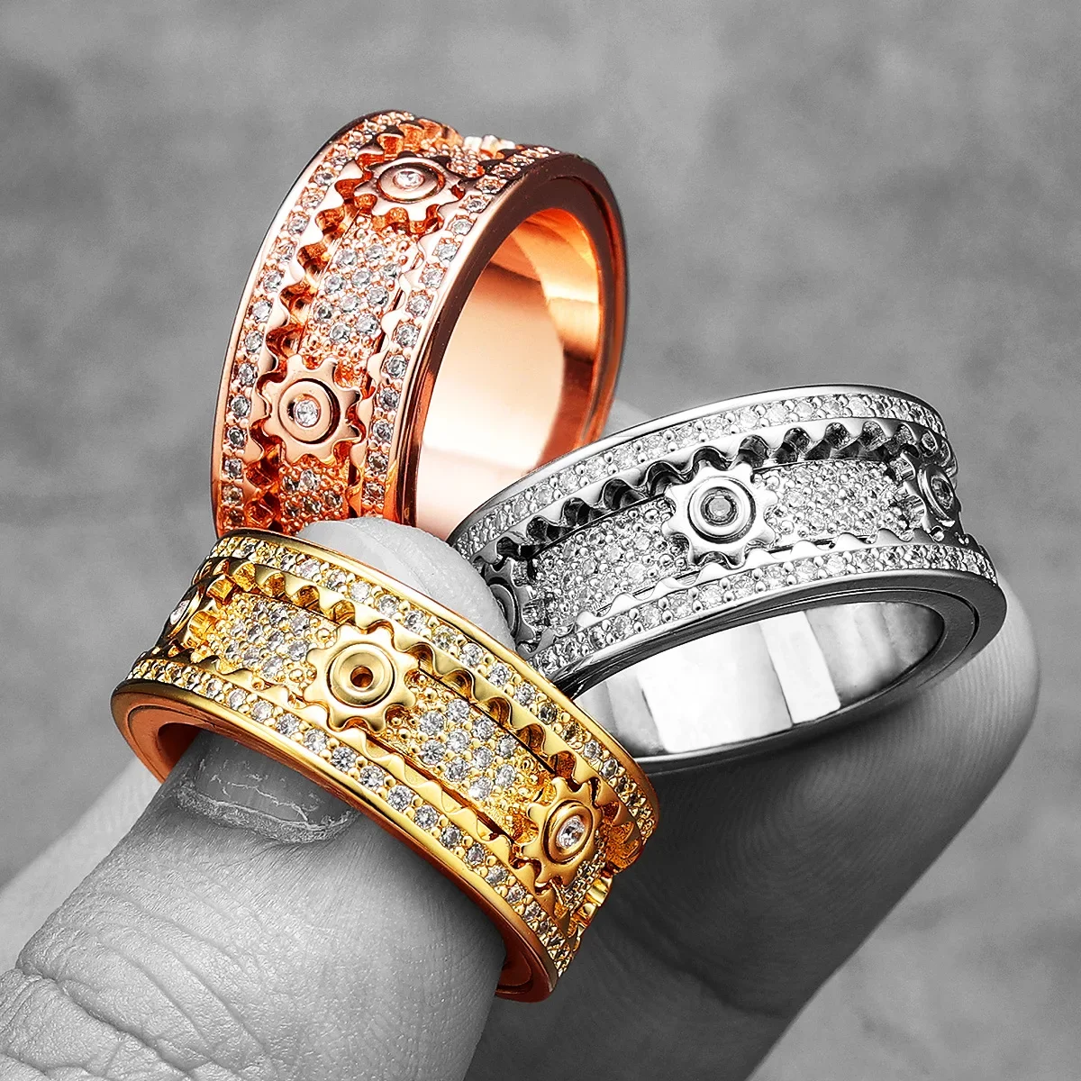 Fidget Spinner Gemstone Gear Men Rings Stainless Steel Women Jewelry Punk New in Rock Hip Hop Fashion Accessories Gift Wholesale 4
