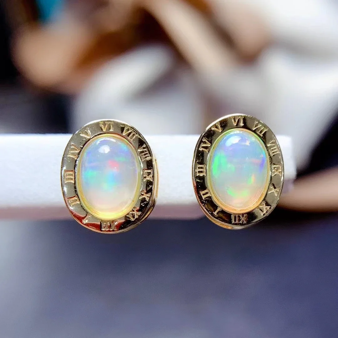 

Antiallergic 925 Silver Opal Earrings for Daily Wear 5mm*7mm Total 1ct Natural Opal Stud Earrings with 3 Layers 18K Gold Plating