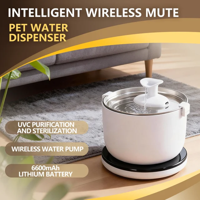 Wireless Cat Water Fountain Auto Sensor Drinking Fountain Quiet Pump 2.5L Stainless Steel Cats Dog Drinker Pet Water Dispenser 2