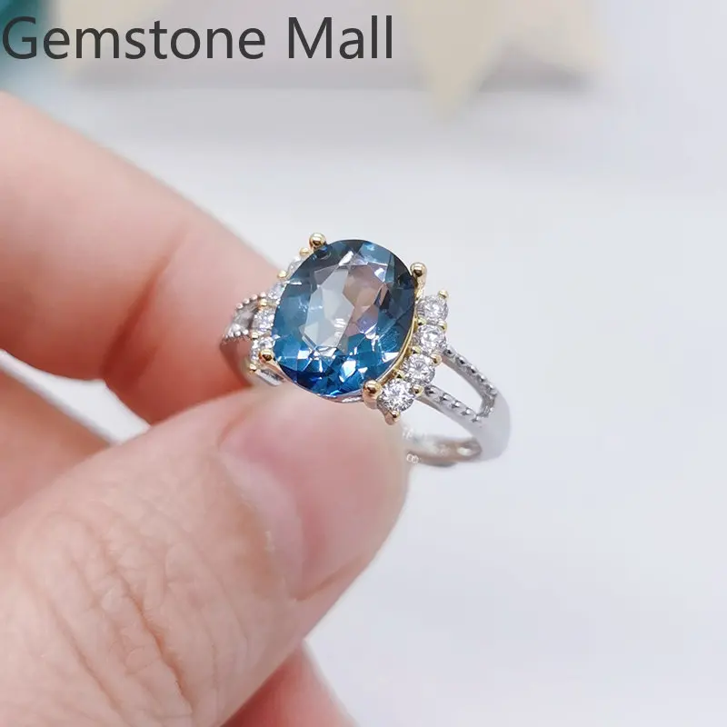 

VVS Grade Real Lolite Silver Ring 3ct 8mm*10mm Natural Lolite 925 Silver Ring with 3 Layers 18K Gold Plating