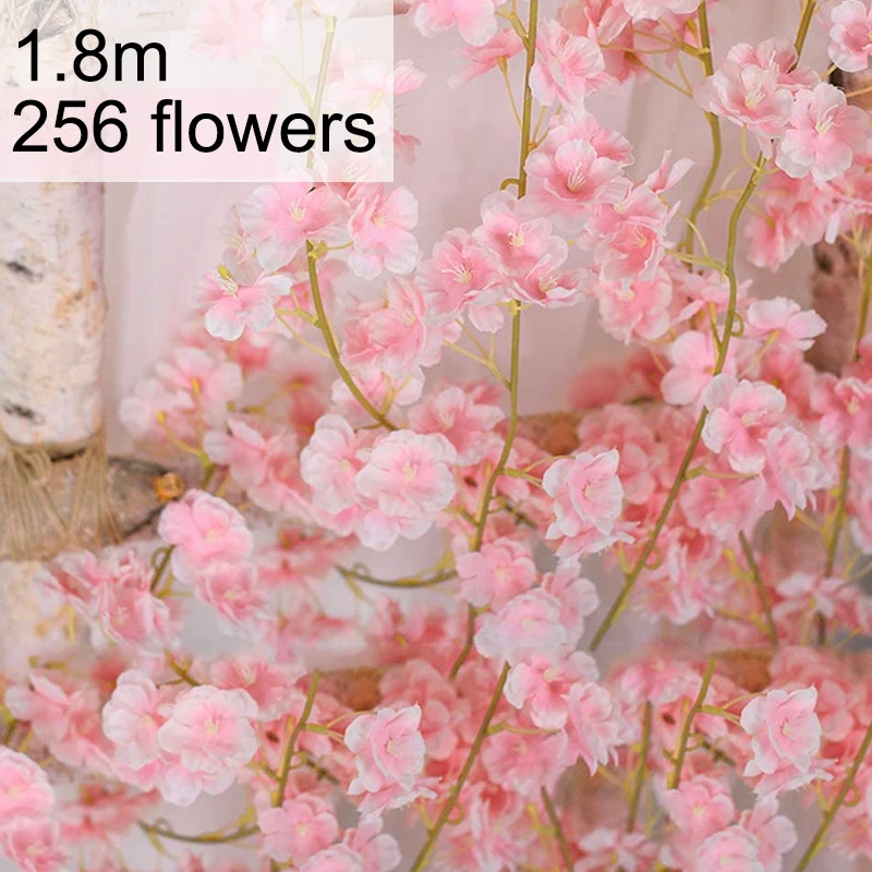 256 Heads Pink Cherry Blossom Garland Artificial Fake Silk Flower Hanging Wreath Party Wedding