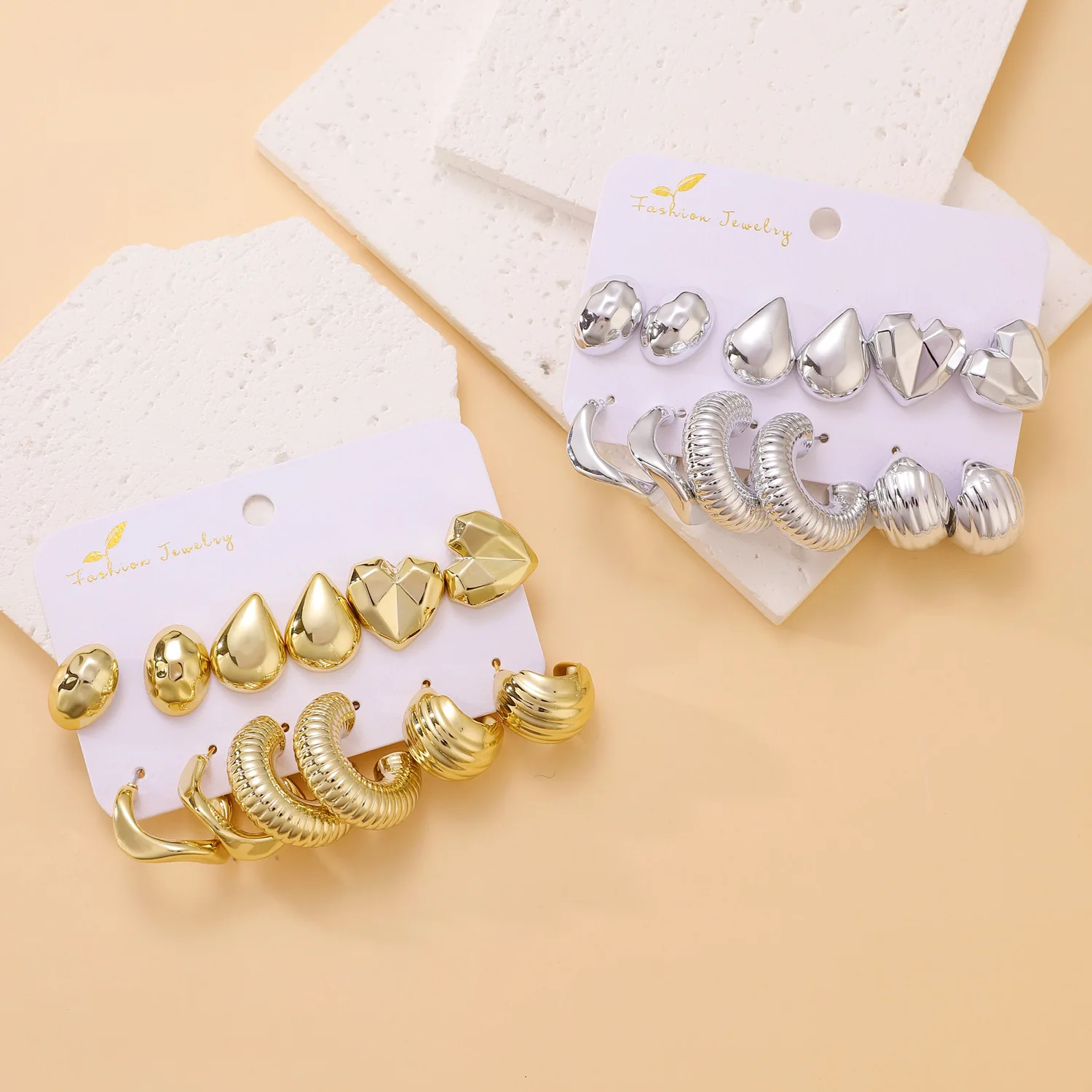 6-pairs Set Irregular C Gold Color Earrings For Women Metal Earing Style Jewelry 2025 Trending New Women's Hoop Earrings Gifts - Image 4