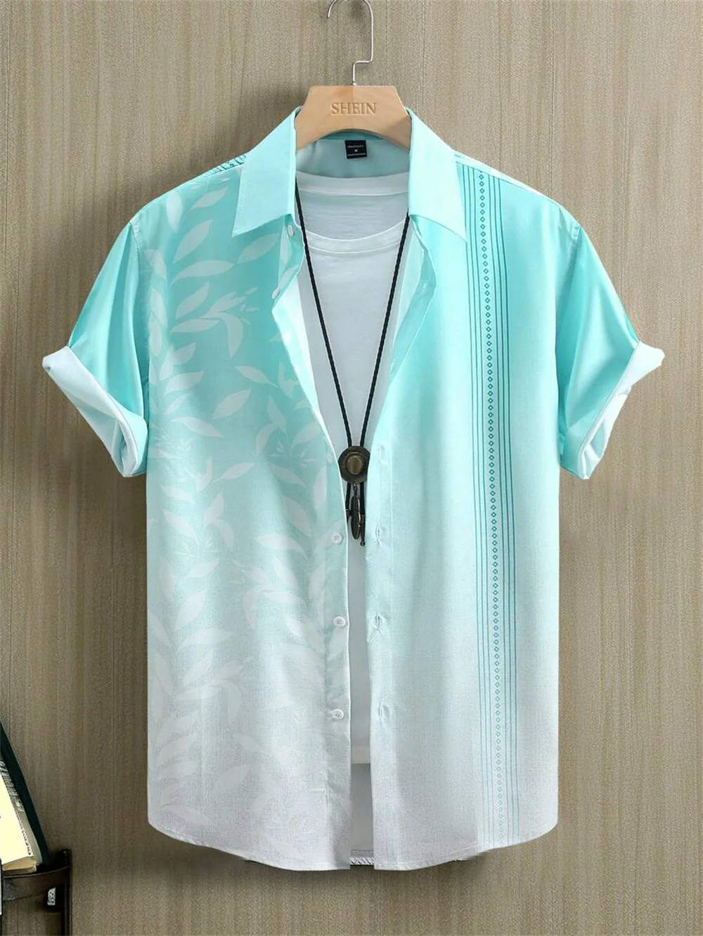 thumbnail image 2 of Geometric Hawaiian Casual Button-Down Shirts For Men For Sale 2 of 11