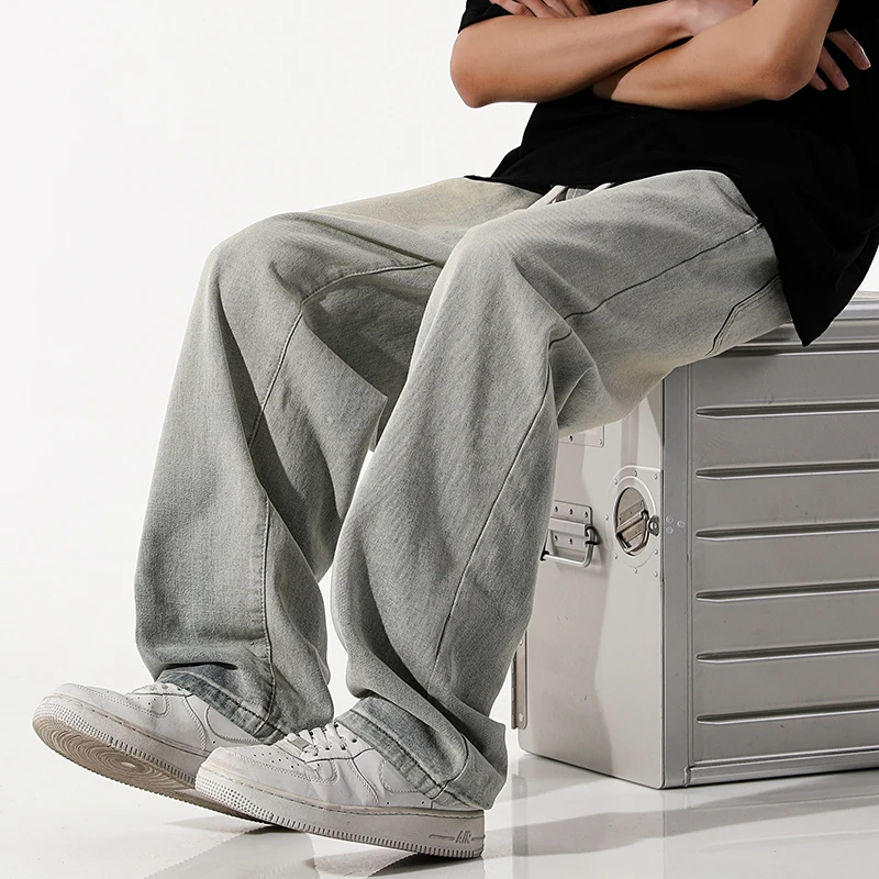 New Spring And Summer Youth Loose Straight Casual Pants Men'S Fashion Trend Versatile Comfortable Elastic Waist Jeans Trousers