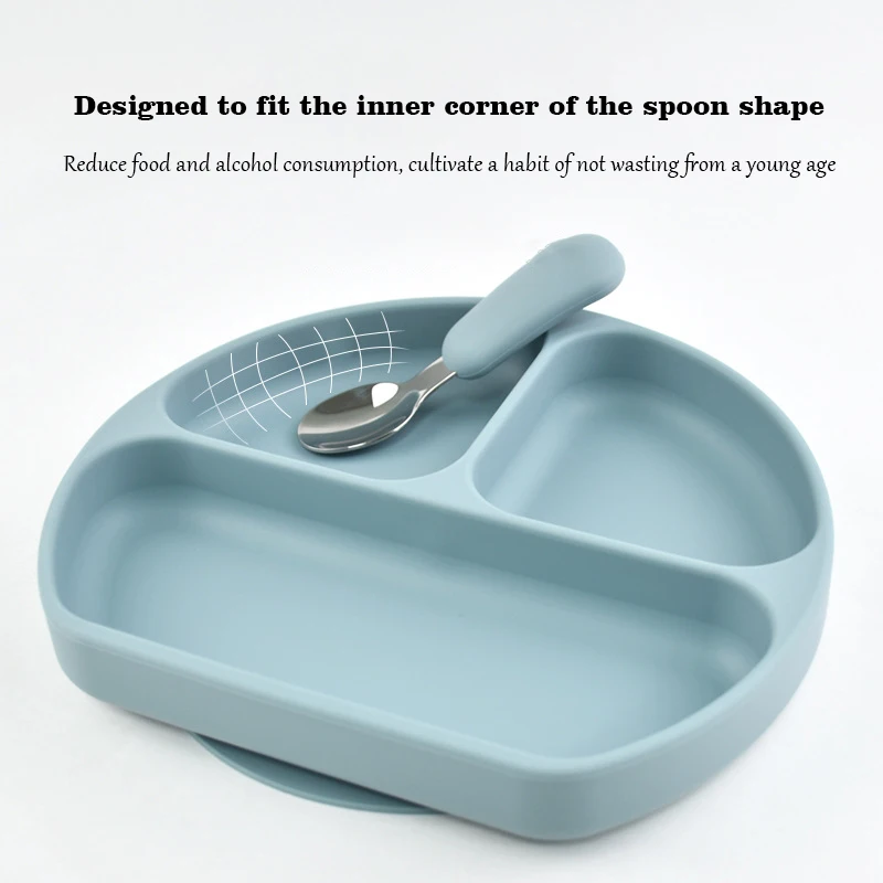  실리콘 다이닝 플레이트 물건 세트, 어린이 식사 훈련, 낙하 방지 접시, 스푼 포크 포함 수유 기구, BPA 프리, 3 개