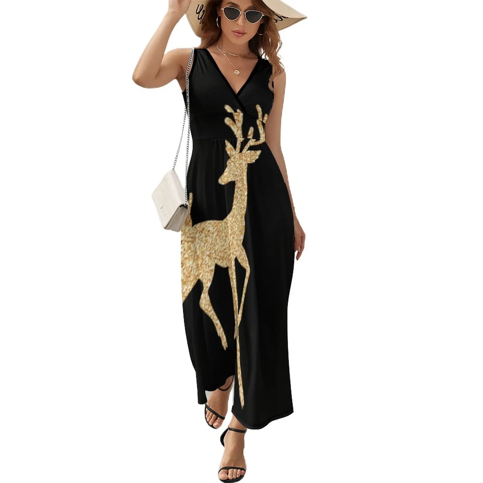 

Gold reindeer Sleeveless Dress Woman fashion party dresses woman