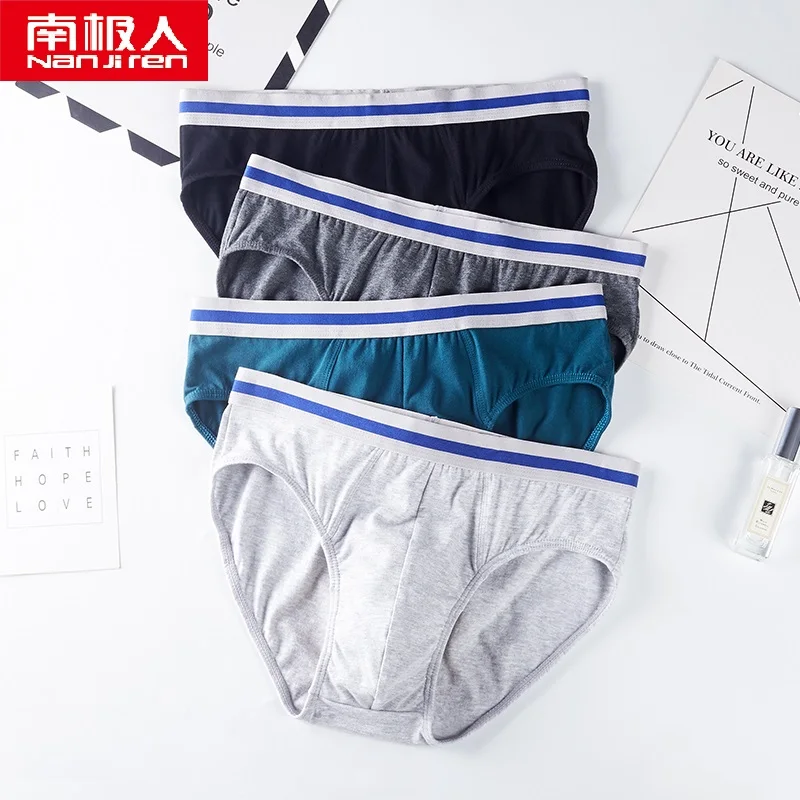 Nanjiren Men Brief Fashion Pure Cotton Underwear Solid High Elsatic Underpants Soft Comfortable