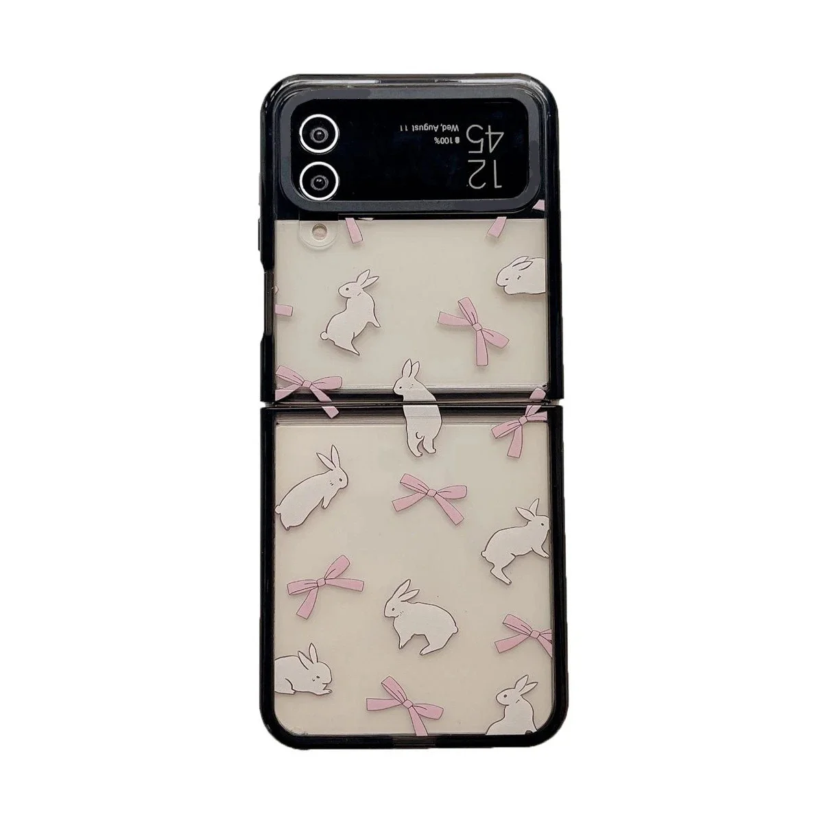 Black Border Acrylic Rabbit Bowknot Phone Case for Samsung Galaxy Z Flip 5 4 3 Back Cover for ZFlip4 ZFlip5 Hard Case Shell