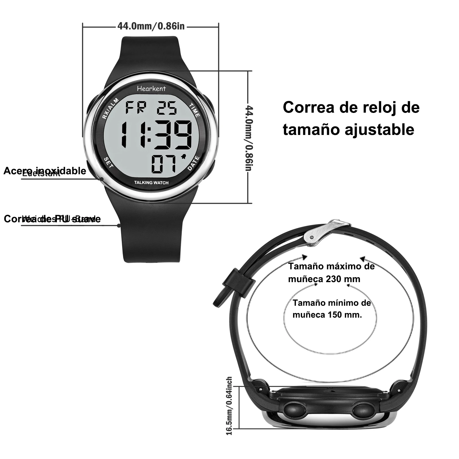 Hearkent Spanish Talking Watch Clock for Blind Man/Women Digital Voice Wrist Watch Alarm Fashion Silicone Watch for Seniors Gift 4