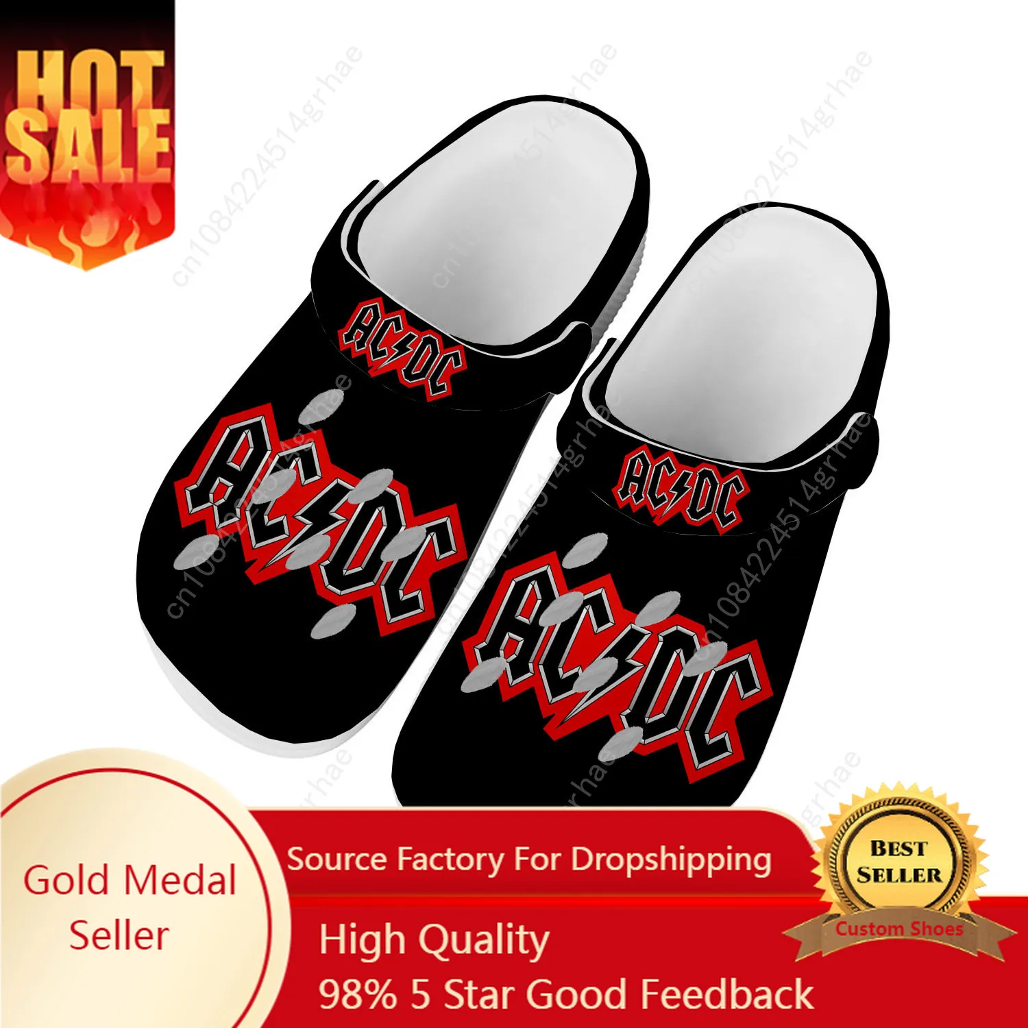 

A-AC Rock Band D-DC Home Clog Mens Women Youth Boy Sandals Shoes Garden Bespoke Customized Breathable Shoe Beach Hole Slippers