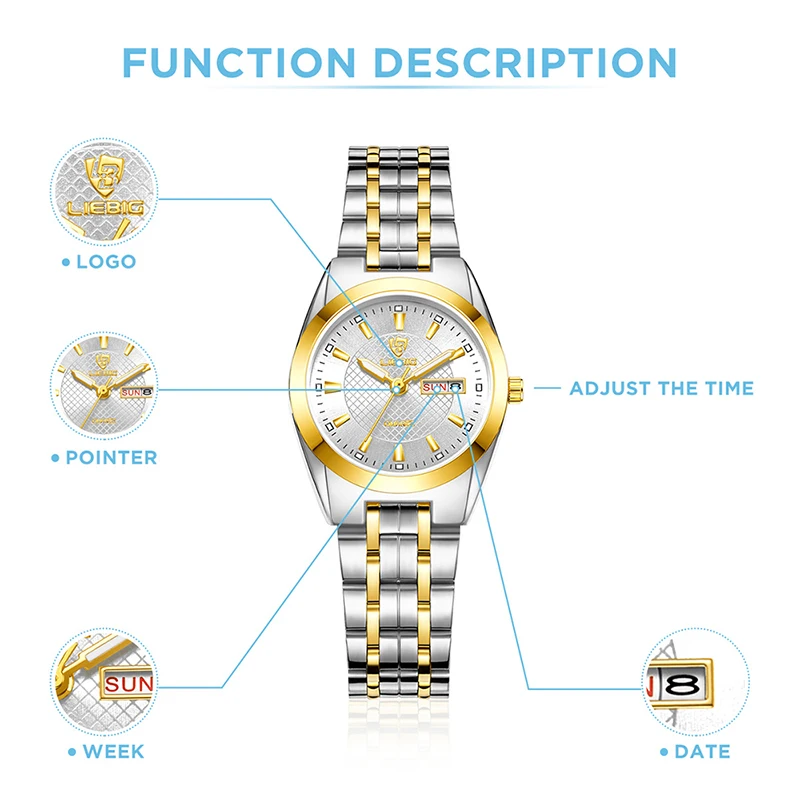 LIEBIG Luxury Stainless Steel Watches Men Fashion Watch Time Date Waterproof Quartz Wristwatch Clock For Male Women Reloj Hombre 5