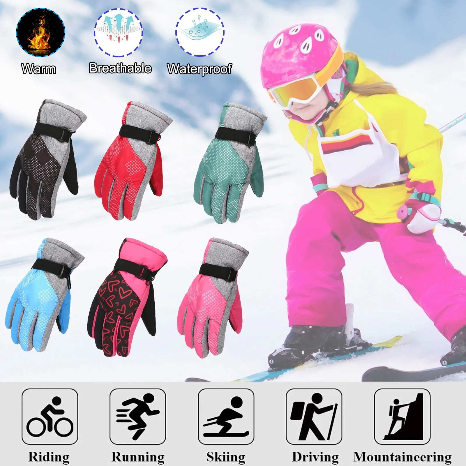 Winter Thicken Children Ski Gloves Cold Weather Waterproof Snowboard Mitten Kids Boys Girls Warm Outdoor Kids Windproof Gloves