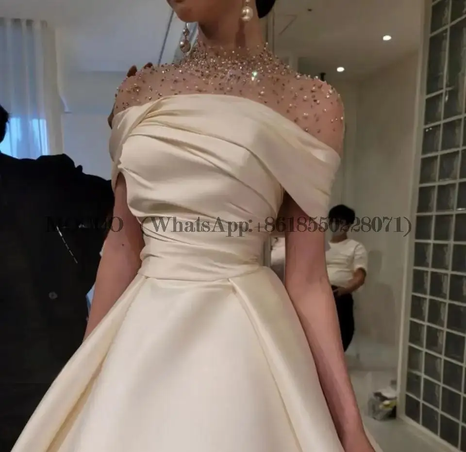 

A-line Dresses for Women Party Wedding Evening Dresses Luxury 2023 Satin Champagne Prom Dress Grace Ball Gown Robe