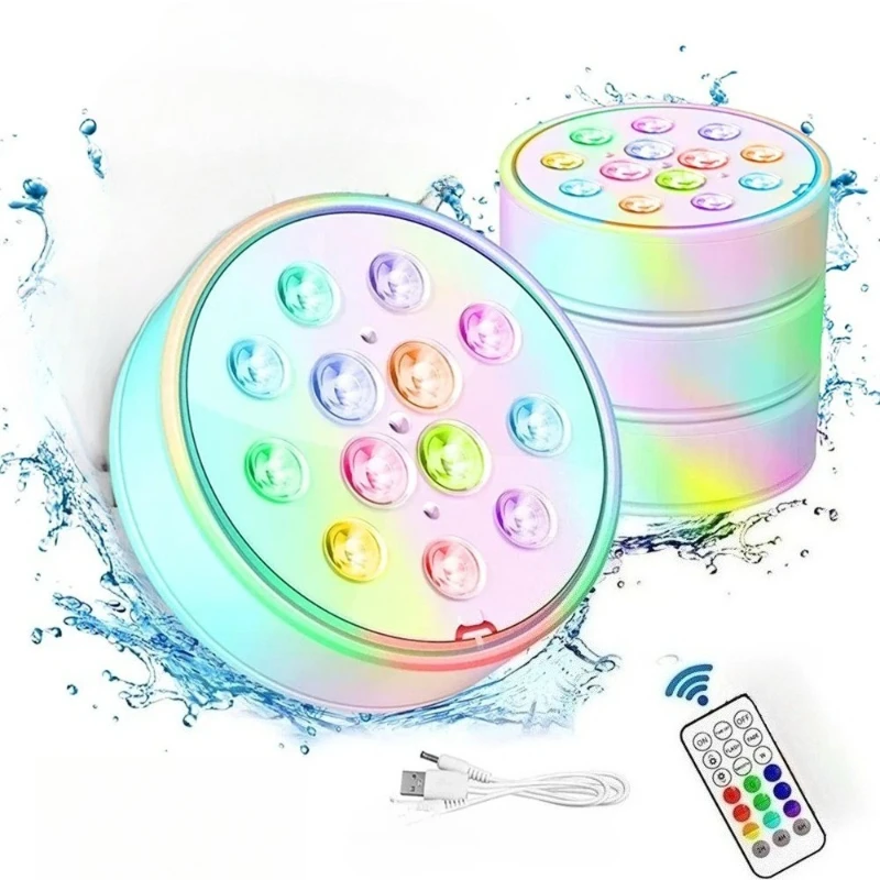 Submersible Light USB Pool Rechargeable LED With Remote RF IP68 Underwater Waterproof Pond For Inground Pool Decor