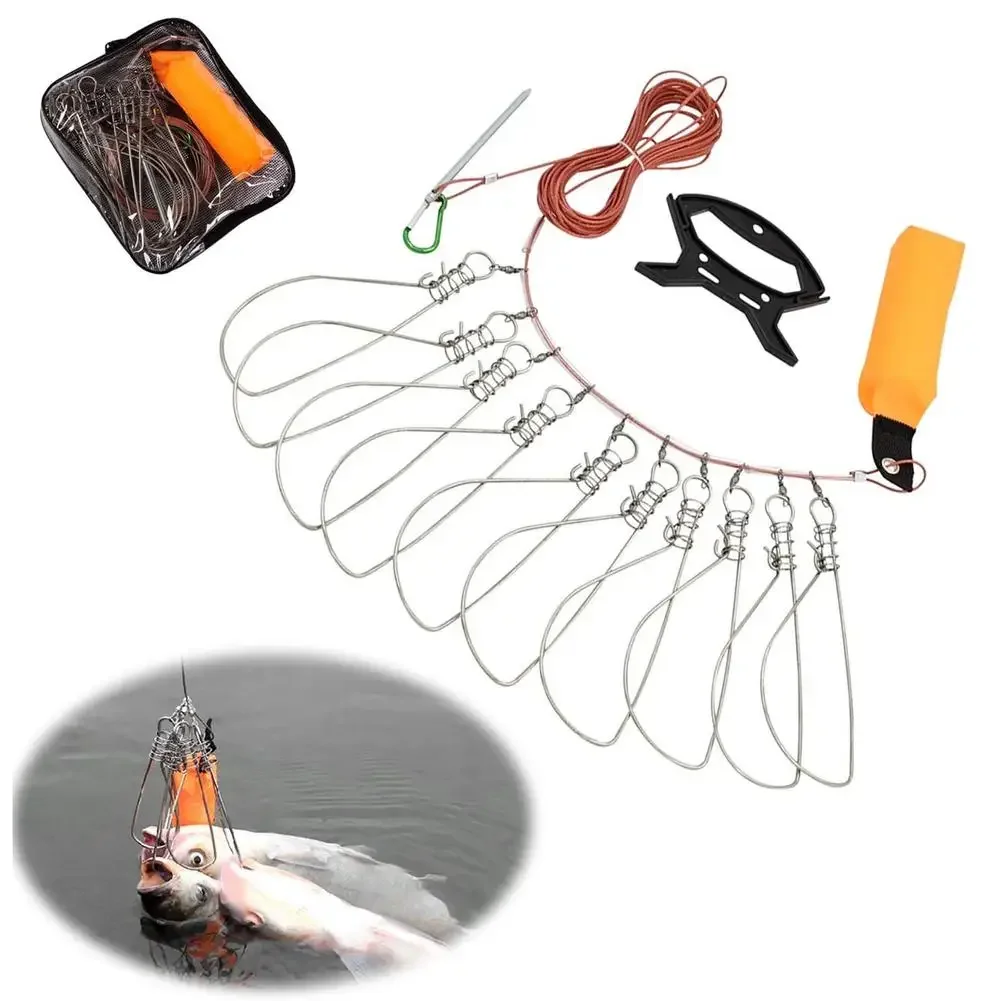 Description Picture 2 of item2024 New  Fishing Lock Buckle Tackle Fishing Accessories Stainless Steel Chain Stringer With Float Live Fish Lure Lock belt