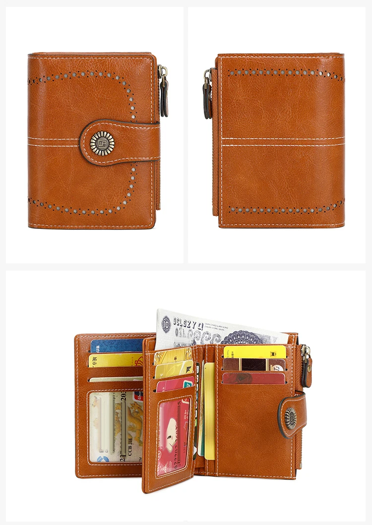 RFID Anti-Diebstahl-Bürste Damen-Geldbörse mit mehreren Kartenfächern, Reißverschluss, Schnalle, modischer Kreditkartenhalter, Vintage, multifunktionale ShortWallet – Detail 16