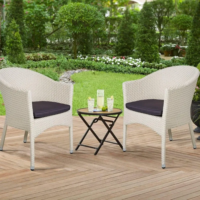 Outdoor Dining Rattan Chairs,White Wicker Chair with Soft Cushion,1 PC Rattan Weave Wicker Fallow Armchair 2