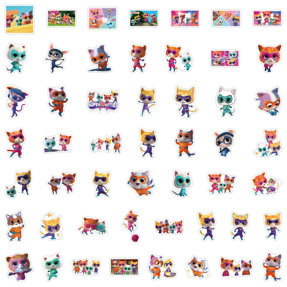 50/100PCS Cartoon Super Kitties Aufkleber Nette Graffiti Dekorative Gepäck Motorrad Skateboard Wasserdicht Aufkleber Kinder Spielzeug – Detail 7