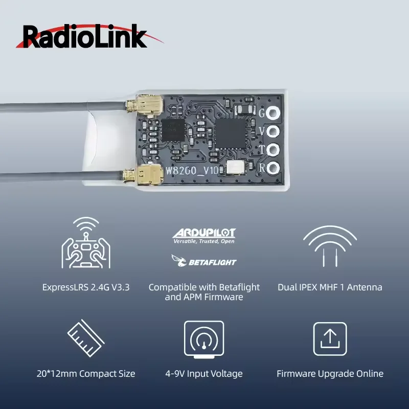 RadioLink ER16 ELRS 2.4G Ricevitore V3.3 16 Canali Doppia Antenna Lunga Portata Alta Frequenza per Aeromodelli RC - immagine 3