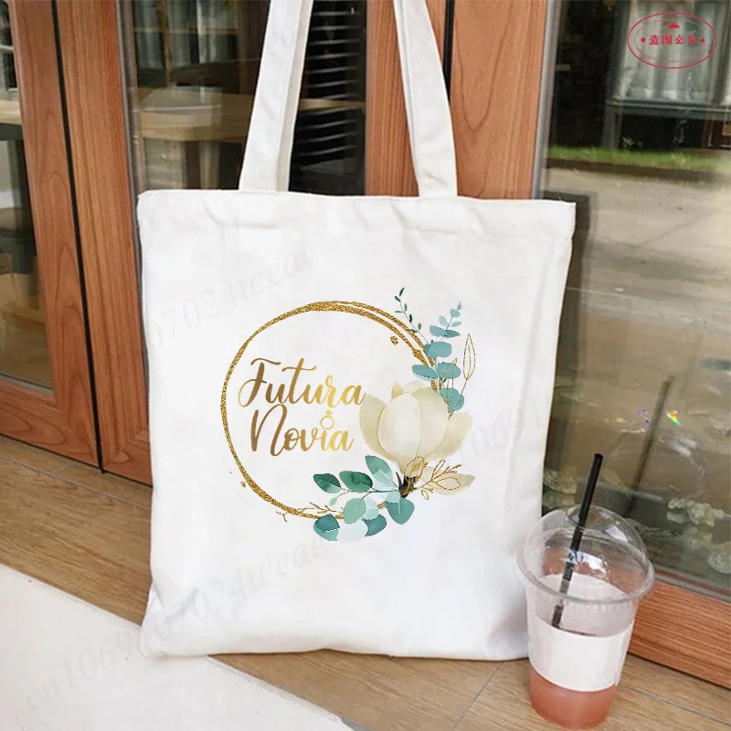 Team Bride Squad Shopping Bag Spanish Woman Single Farewell Bachelorette Hen Party Tote Bags Bridal Wedding Canvas Shoulder Bag 5