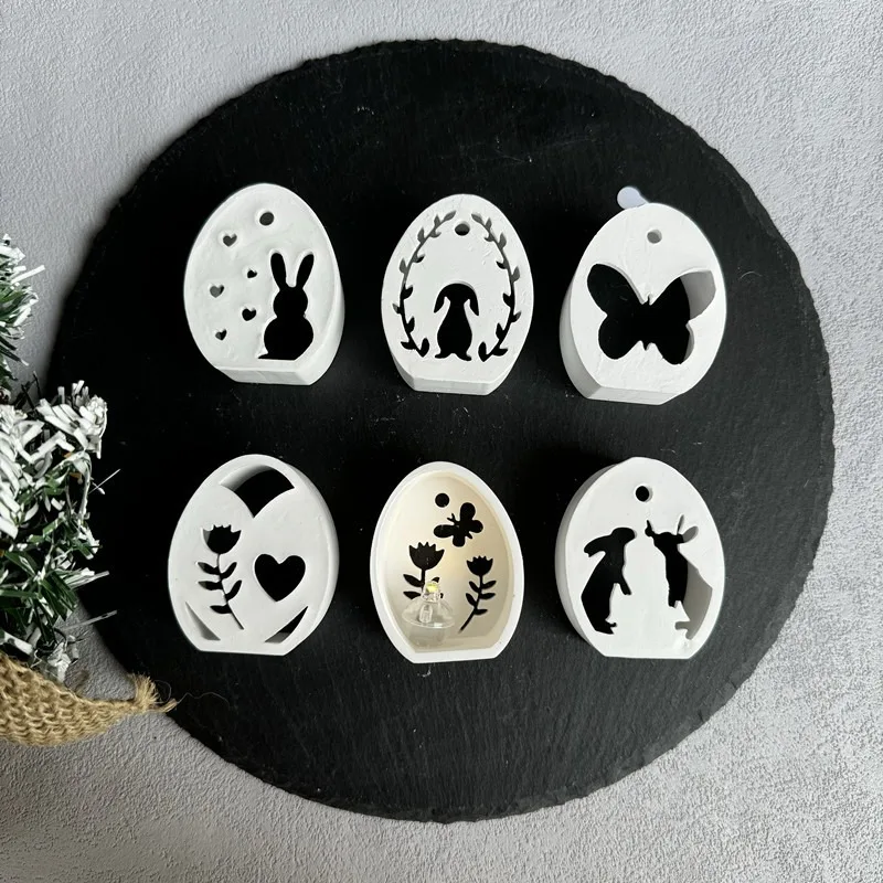 Easter Egg Rabbit Lamp Silhouette Silicone Mold DIY 6-hole Easter Egg Gypsum Candle Base Plug-in Decorative Ornament Resin Mold silicone mold