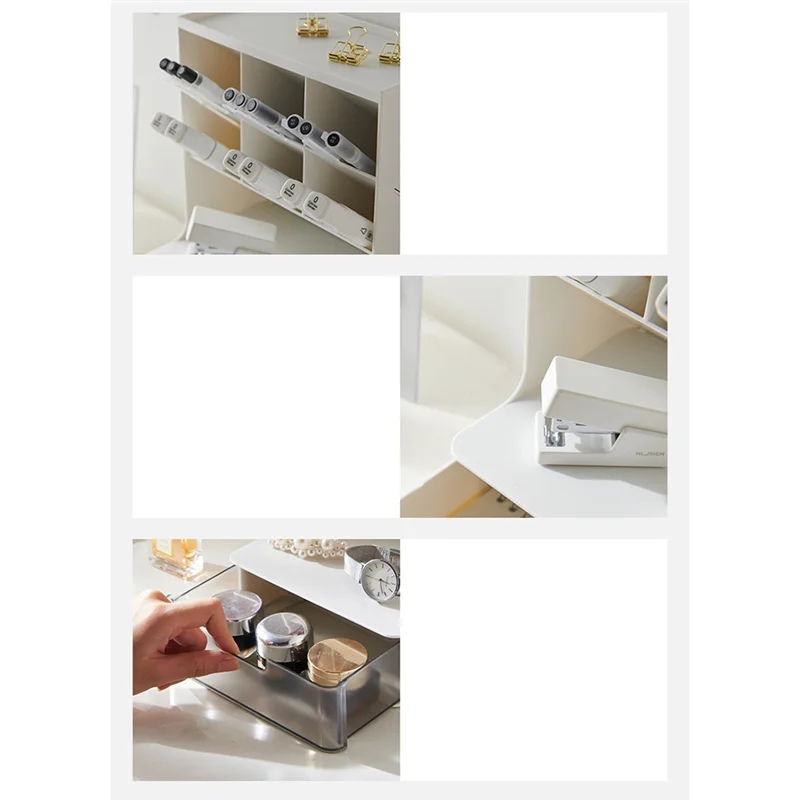 6 +1 서랍 데스크탑 보관함 연필 메이크업 보관함 학교 사무용품 문구, PinkJAS